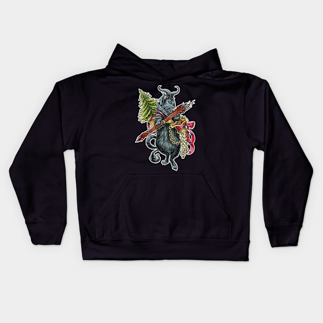 Krampus Ferret - With White Outline Kids Hoodie by Nat Ewert Art